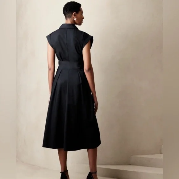 NWT! Black Banana Republic Collar-Neck Poplin Midi Dress - Multiple 🦋⭐️ - Picture 3 of 8